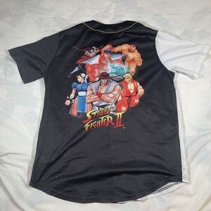 Street Fighter II Mens Shirt Size Medium Black Baseball Jersey Graphic Back Mesh